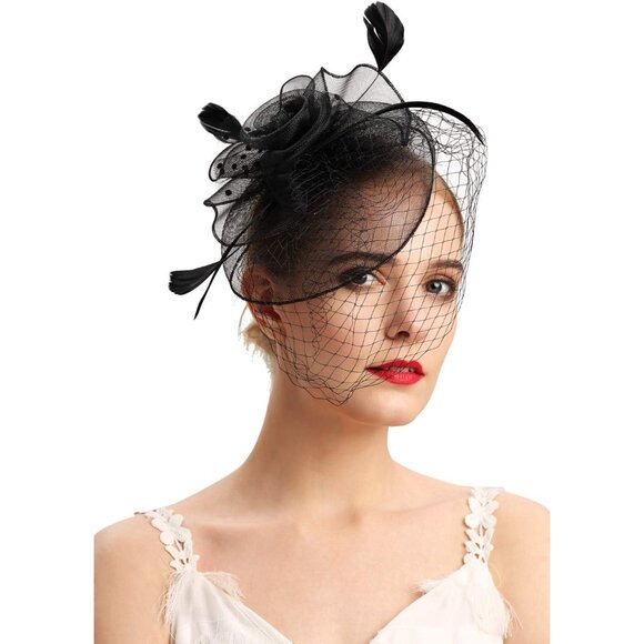 Fascinators Hats Polyester Feather Veil Floral Clip for Wedding Party - Picture 6 of 8